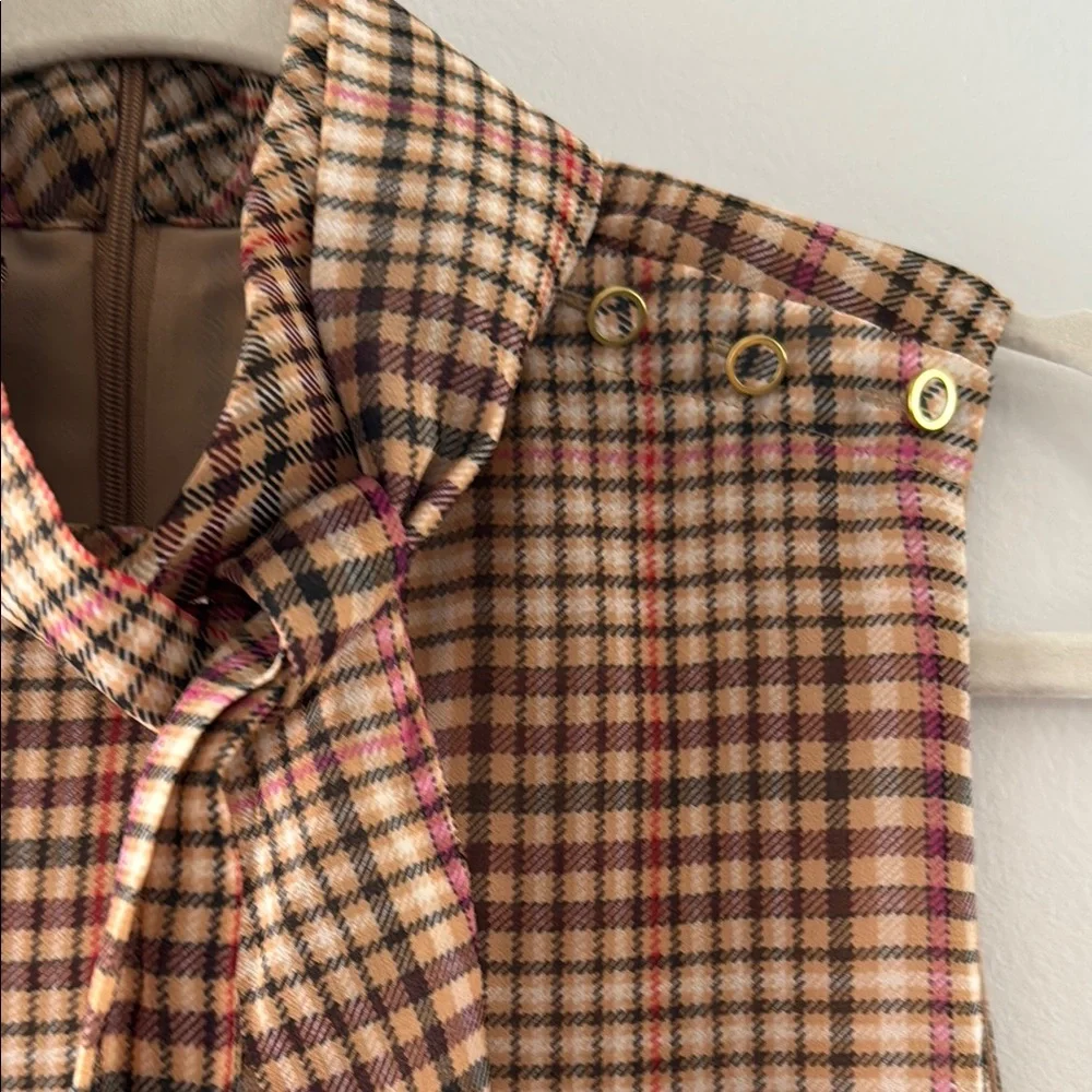 Ann Taylor Plaid Side Tie Mock Neck Shell - Picture 4 of 5